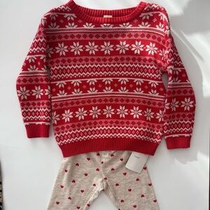 Tucker Tate Kids Set 18M Red and White Snowflake Sweater with Heart Leggings
